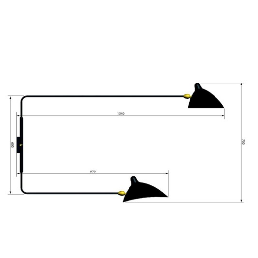 Applique 2 Bras Droits Pivotants