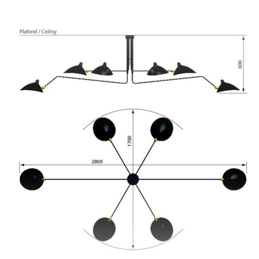 Plafonnier 6 Bras Pivotants